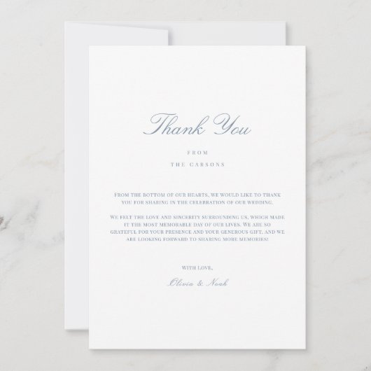 Elegant Script Dusty Blue & White Bedankt Card (Voorkant)