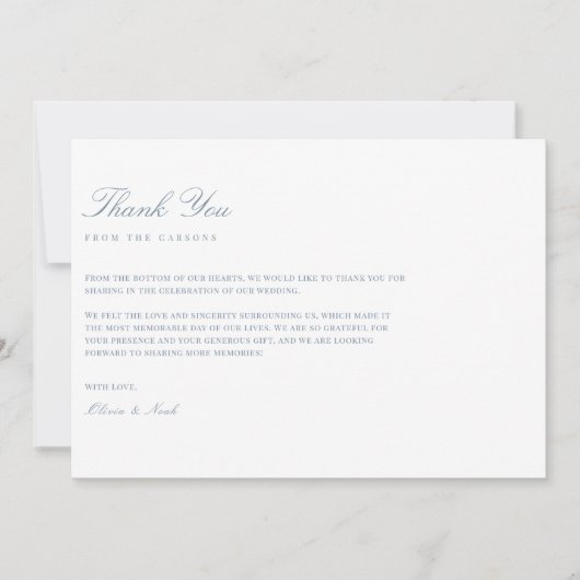 Elegant Script Dusty Blue & White Bedankt Card (Voorkant)