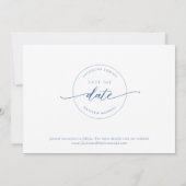 Elegant Script, Dusty Blue, White Simple Wedding Save The Date (Achterkant)