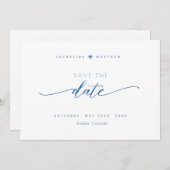 Elegant Script, Dusty Blue, White Simple Wedding Save The Date (Voorkant / Achterkant)