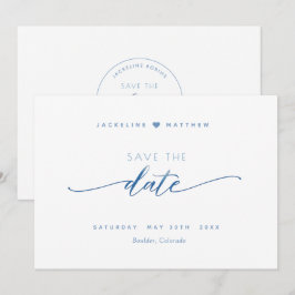 Elegant Script, Dusty Blue, White Simple Wedding Save The Date
