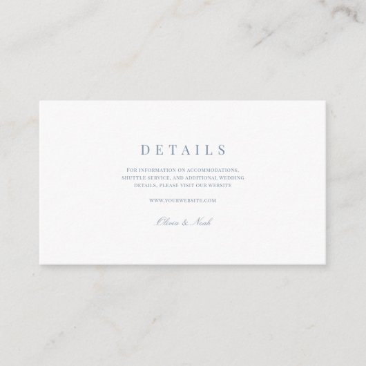 Elegant Script Dusty Blue & White Wedding Details Informatiekaartje (Voorkant)