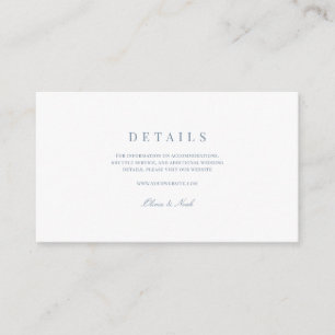 Elegant Script Dusty Blue & White Wedding Details Informatiekaartje