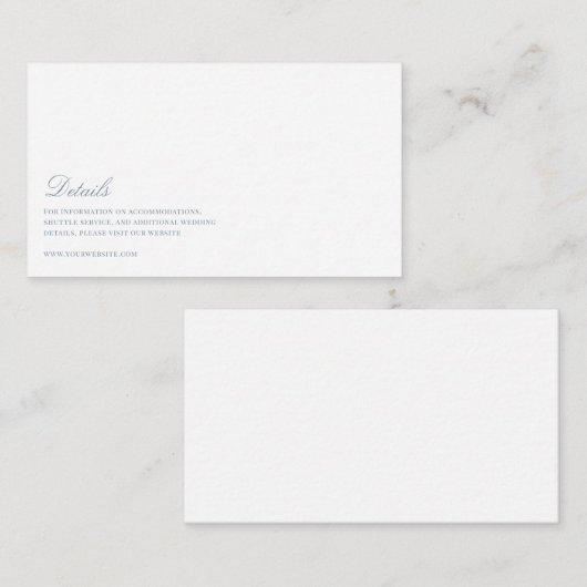 Elegant Script Dusty Blue & White Wedding Details Informatiekaartje (Voorkant / Achterkant)