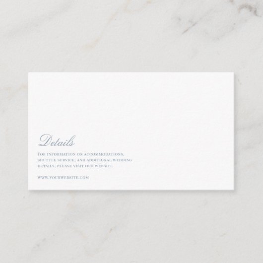 Elegant Script Dusty Blue & White Wedding Details Informatiekaartje (Voorkant)