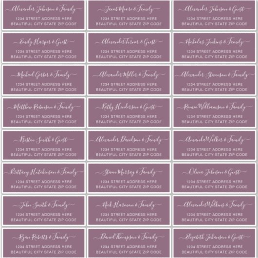 Elegant Script Dusty Mauve Wedding Guest Address Sticker (Voorkant)