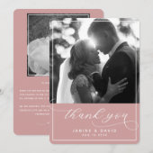 Elegant Script Dusty Pink Modern Wedding Foto Bedankkaart (Voorkant / Achterkant)