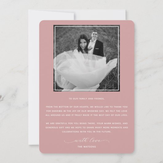 Elegant Script Dusty Pink Modern Wedding Foto Bedankkaart (Achterkant)