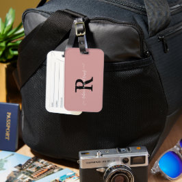 Elegant Script Dusty Pink Monogram Naam Travel Bagagelabel