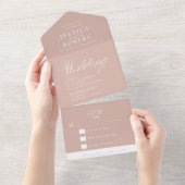 Elegant Script Dusty Roos Calligraphy Wedding All In One Uitnodiging (Afscheurbaar)
