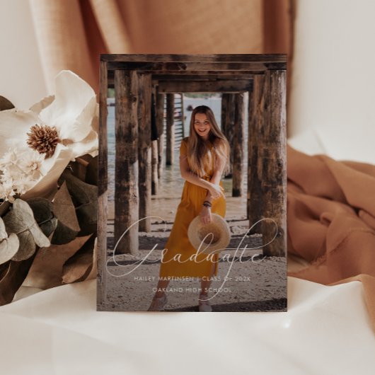 Elegant Script Dusty Roos Photo Graduparty Kaart