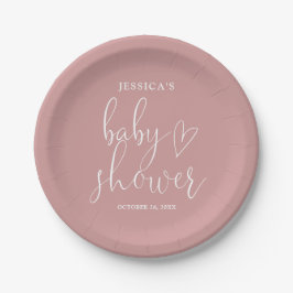 Elegant Script Dusty Roos Roze Baby shower Papieren Bordje