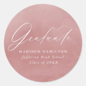 Elegant Script Dusty Roos Waterverf Afstuderen Ronde Sticker (Voorkant)