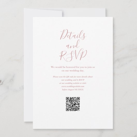Elegant Script Dusty Rose Moderne QR-code Trouwdag Kaart (Achterkant)