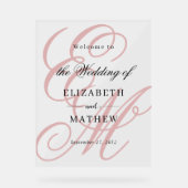 Elegant Script Dusty Roze Monogram Huwelijk Welkom Acryl Bord (Voorkant)