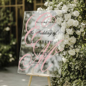 Elegant Script Dusty Roze Monogram Huwelijk Welkom Acryl Bord