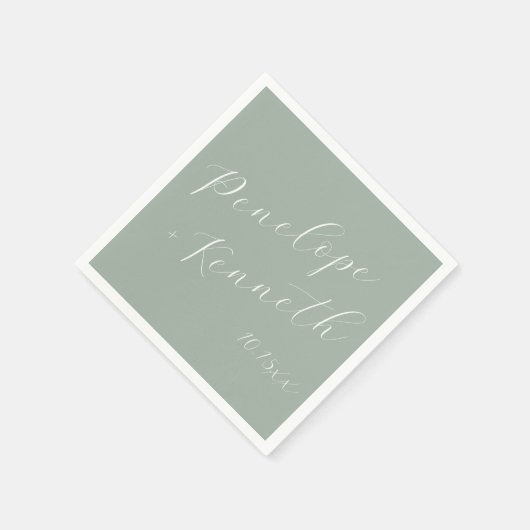 Elegant Script Dusty Sage Green Wedding Custom  Servet (Hoek)