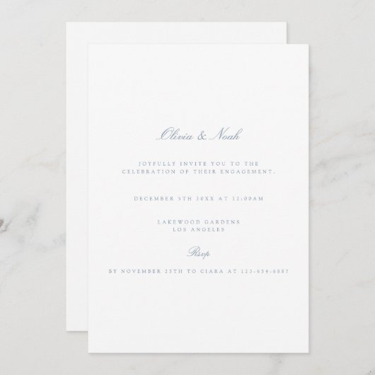 Elegant Script Dusty & White Verloving Invitation Kaart (Voorkant / Achterkant)