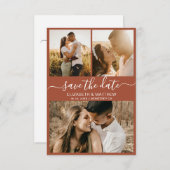 Elegant Script Earthy Rust Photo Collage Wedding Save The Date (Voorkant / Achterkant)