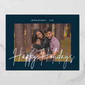 Elegant Script Echte Folie Vakantie Foto Briefkaar Folie Uitnodiging Briefkaart (Voorkant)