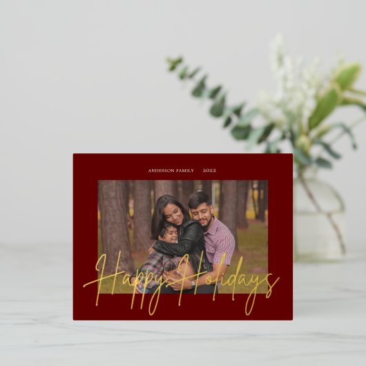 Elegant Script Echte Folie Vakantie Foto Briefkaar Folie Uitnodiging Briefkaart (Staand Voorkant)