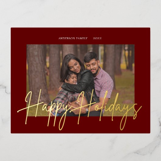 Elegant Script Echte Folie Vakantie Foto Briefkaar Folie Uitnodiging Briefkaart (Voorkant)