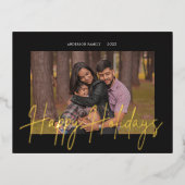 Elegant Script Echte Folie Vakantie Foto Briefkaar Uitnodiging Briefkaart (Voorkant)