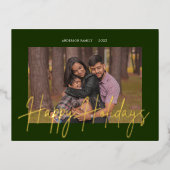 Elegant Script Echte Folie Vakantie Foto Briefkaar Uitnodiging Briefkaart (Voorkant)