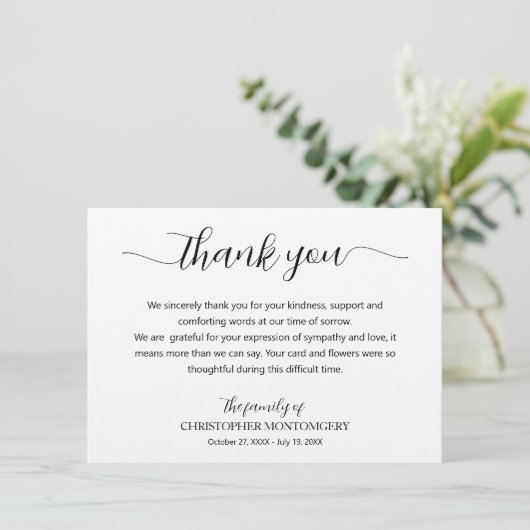 Elegant script Ecru begrafenis Bedankkaart (Staand voorkant)