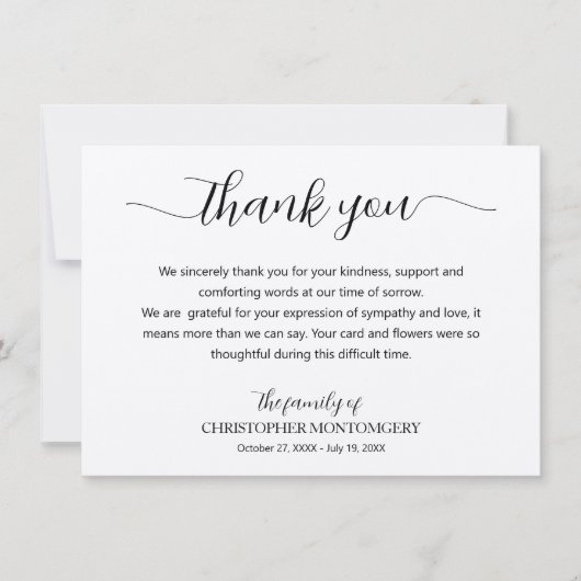 Elegant script Ecru begrafenis Bedankkaart (Voorkant)