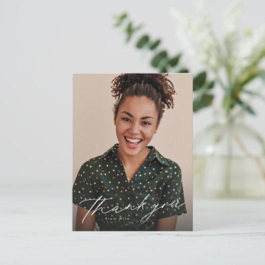 Elegant script een foto afstuderen dank u briefkaart (Staand voorkant)