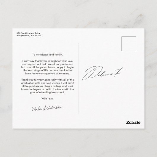 Elegant script een foto afstuderen dank u briefkaart (Achterkant)