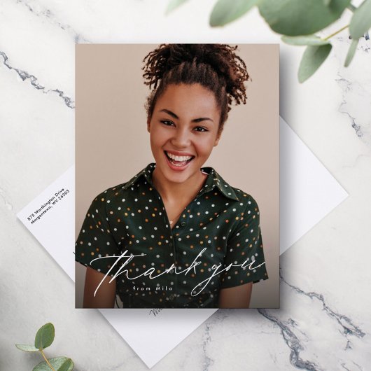 Elegant script een foto afstuderen dank u briefkaart