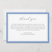 Elegant Script Eenvoudig Blauw Uitvaart Dank u Kaa Kaart (Voorkant)