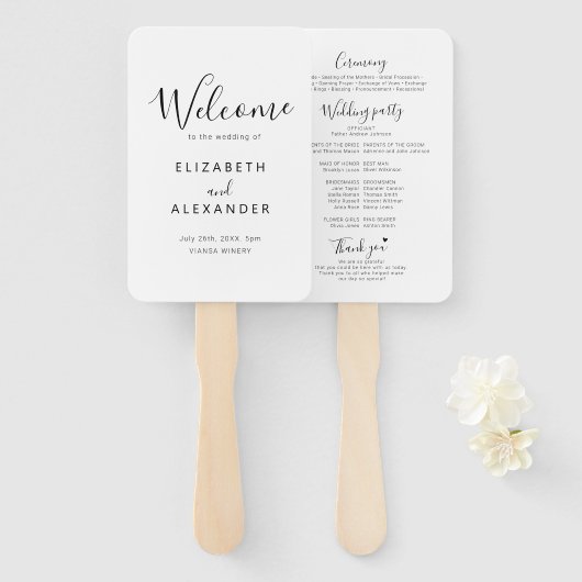 Elegant Script Eenvoudig Huwelijksceremonie Progra Handwaaier (Voorkant en achterkant)