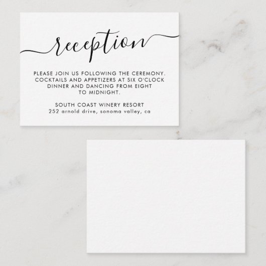 Elegant Script Eenvoudig Minimalistisch Huwelijksr Informatiekaartje (Voorkant / Achterkant)