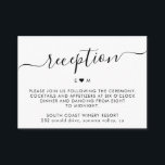 Elegant Script Eenvoudig Monogram Bruiloft Recepti Informatiekaartje<br><div class="desc">Eenvoudige minimalistische Elegante Hand Lettered Script Zwart-wit bruiloft Receptie Kaart. Met de naam van het paar met een liefdeshart motief.</div>