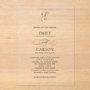Elegant Script Eenvoudig Monogram Logo Modern Wedd Acryl Uitnodigingen