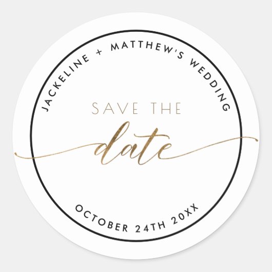 Elegant script, eenvoudig Save the Date envelop ze Ronde Sticker (Voorkant)