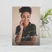 Elegant script eenvoudig twee foto afstuderen kaart (Staand voorkant)