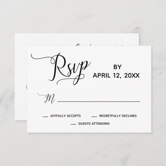 Elegant Script Eenvoudig Zwart Wit Bruiloft RSVP (Voorkant / Achterkant)