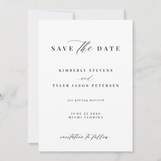 Elegant script eenvoudig zwart-wit bruiloft save the date (Voorkant)