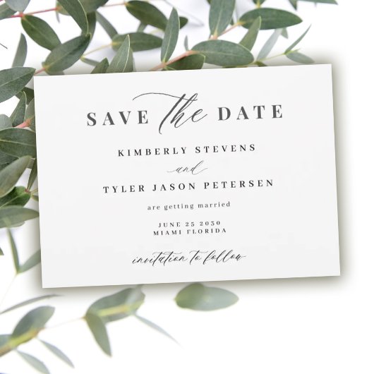 Elegant script eenvoudig zwart-wit bruiloft save the date