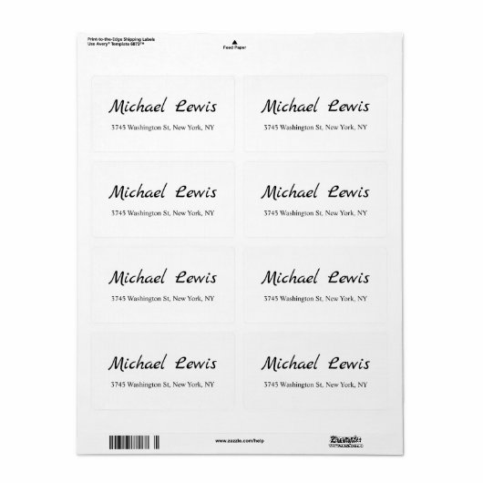 Elegant Script Eenvoudig Zwart & Wit Minimalistisc Etiket (Full Sheet)