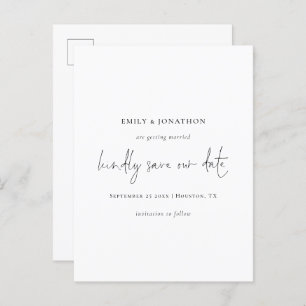 Elegant Script Eenvoudig Zwart Wit Sla de datum op Uitnodiging Briefkaart
