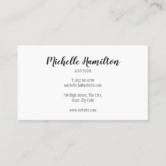 Elegant Script Eenvoudig zwart-wit Visitekaartje (Achterkant)