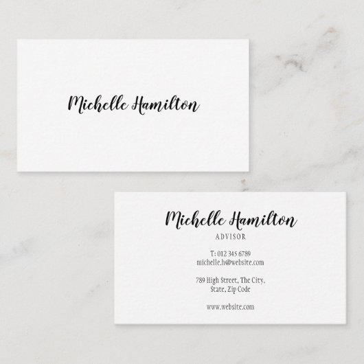 Elegant Script Eenvoudig zwart-wit Visitekaartje (Voorkant / Achterkant)