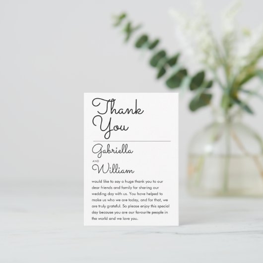Elegant script Eenvoudige bruiloft Bedankt Recepti Plaatskaartje (Staand voorkant)