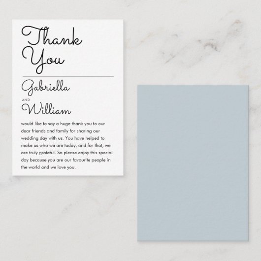 Elegant script Eenvoudige bruiloft Bedankt Recepti Plaatskaartje (Voorkant / Achterkant)