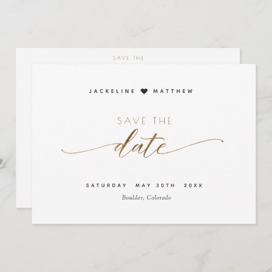 Elegant Script Eenvoudige bruiloft Opslaan van de Save The Date (Voorkant / Achterkant)